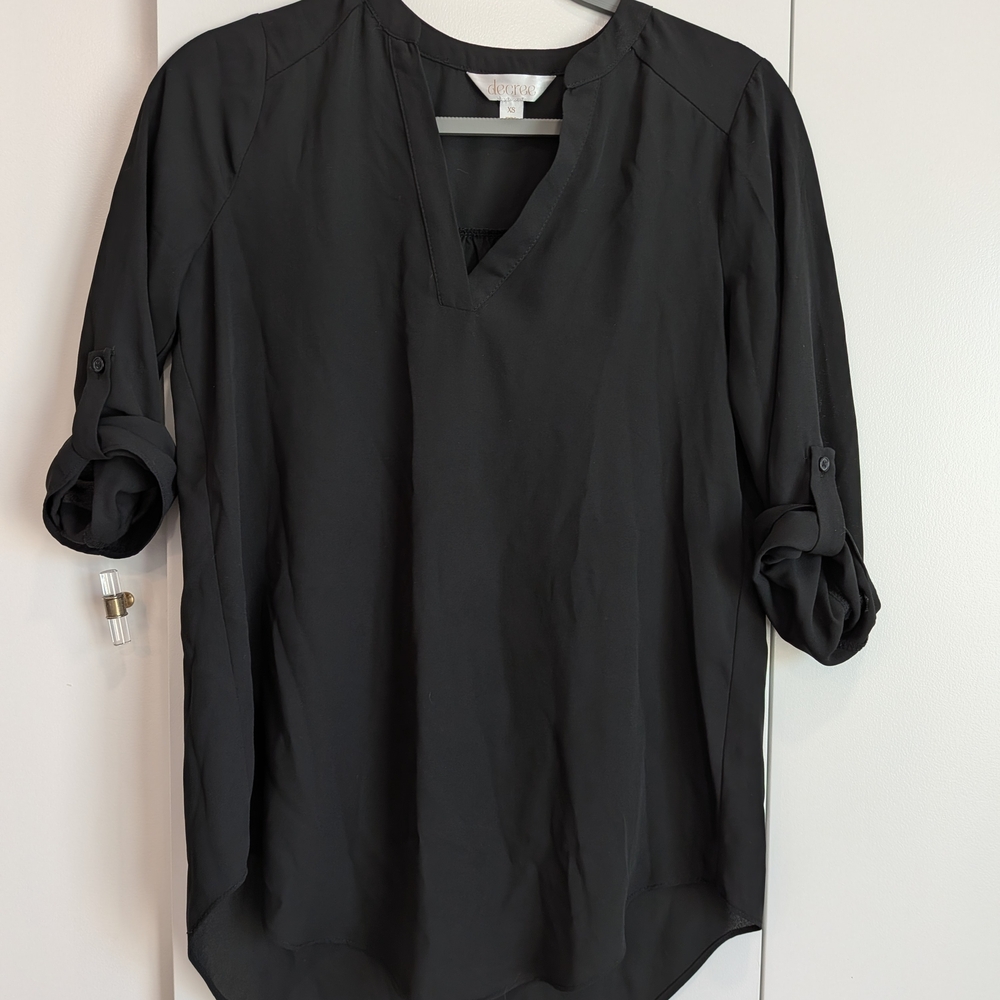 Decree Black Women's Blouse with Roll-Up Sleeves